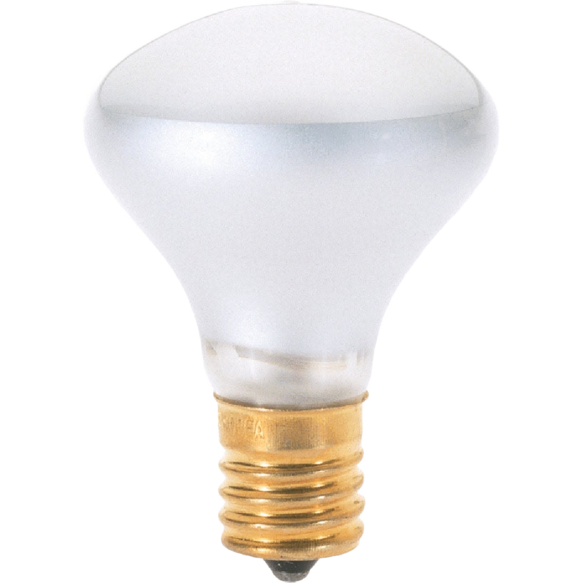 Frosted glass incandescent floodlight bulb with brass screw base for lighting and electrical accessories collections