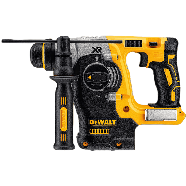 Compact cordless rotary hammer drill with side handle and yellow and black DEWALT design for home improvement tasks