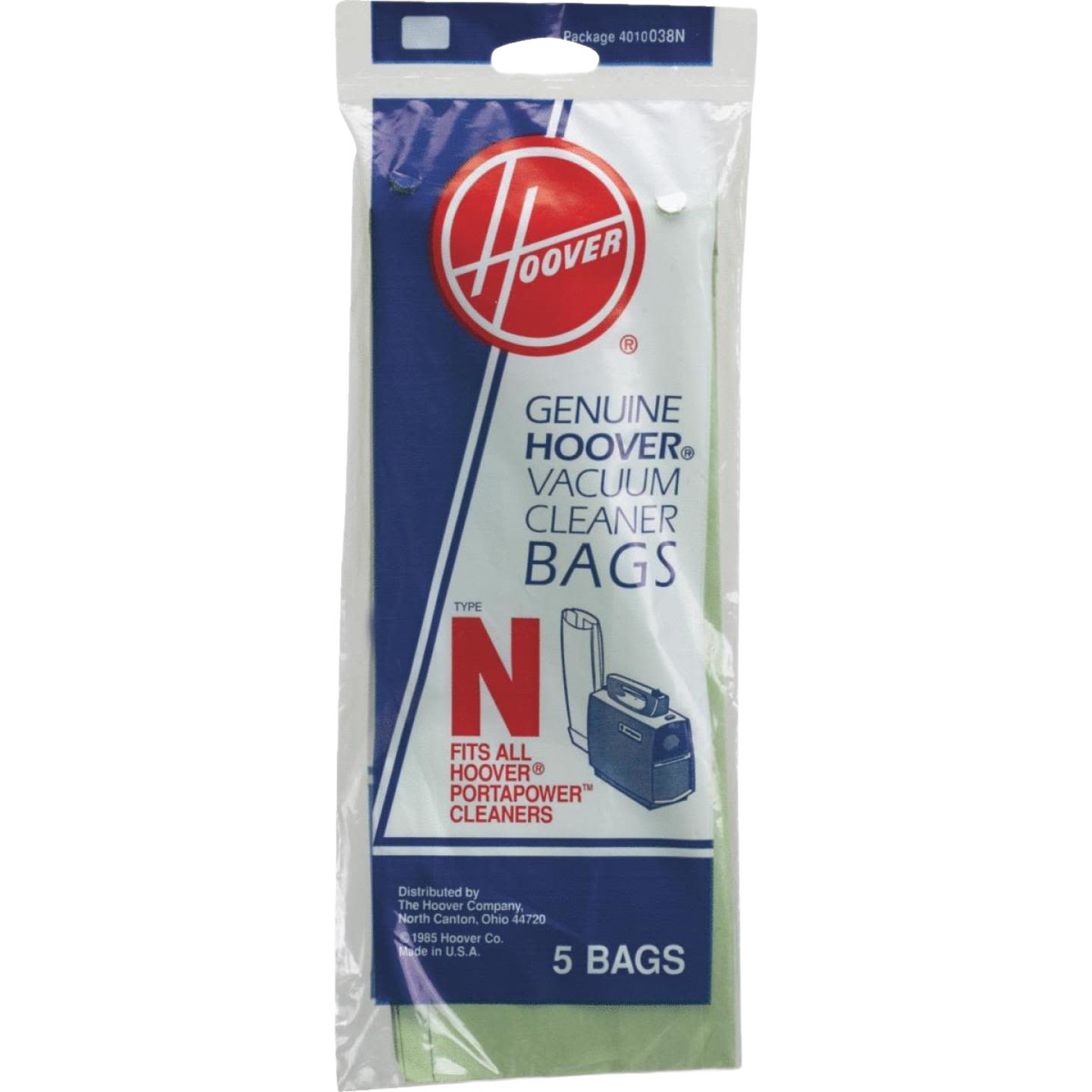 Pack of five genuine Hoover Type N vacuum cleaner bags compatible with Hoover Portapower models for home use