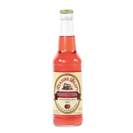 Glass bottle of strawberry cream soda with vintage label in Drinks and Food & Beverage collections under $25