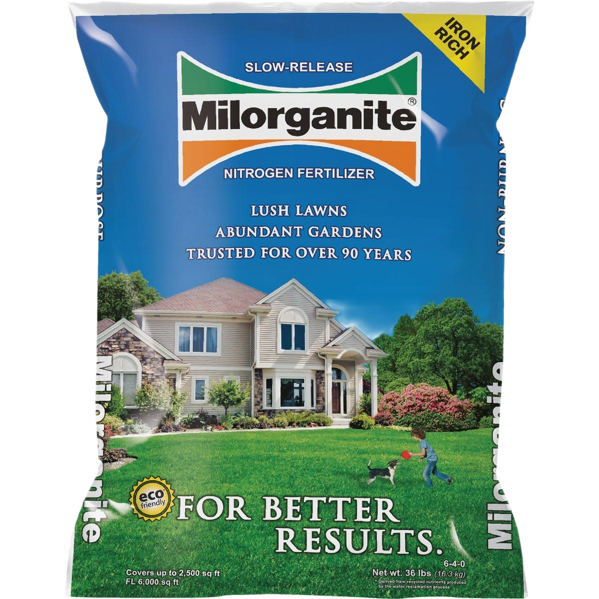 Blue bag of slow-release nitrogen fertilizer for plant care and lawn improvement in lawn and garden collections under $50