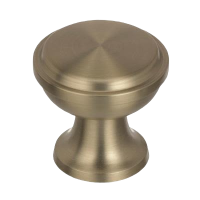 Golden champagne finish cabinet knob with smooth rounded top and classic transitional design for furniture hardware collections