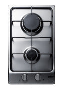 Stainless steel 2-burner gas cooktop with cast iron grates and front control knobs from kitchen appliances collection