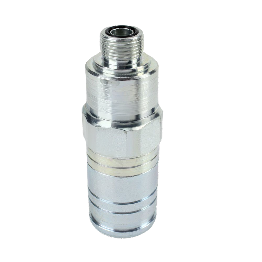 Metal hydraulic quick connect coupler with threaded end for easy attachment in tools and home improvement tasks