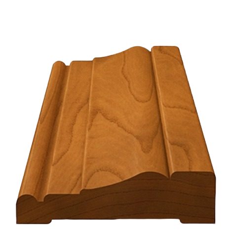 Close-up of smooth oak molding with curved decorative profiles for home improvement and woodworking projects