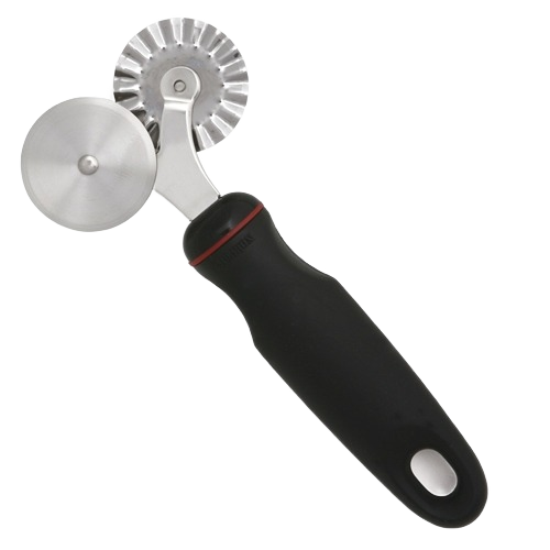 Kitchen tool with black ergonomic handle and dual stainless steel cutting wheels for pastry and pasta in kitchenware collection