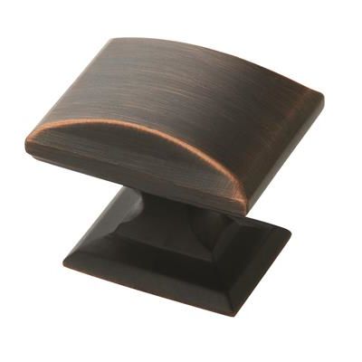 Oil-rubbed bronze cabinet knob with square base for furniture hardware in Home Improvement and Amerock collections under $50