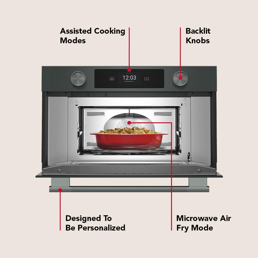Built-in microwave oven with air fry mode, customizable settings, backlit knobs, and assisted cooking display from KitchenAid