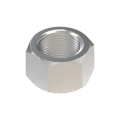 Silver hexagonal metal nut with internal threading for John Deere parts and home improvement hardware collections