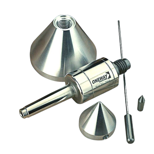 Precision metal live center with threaded cup, replaceable point, and alignment tool for woodworking accessories collection