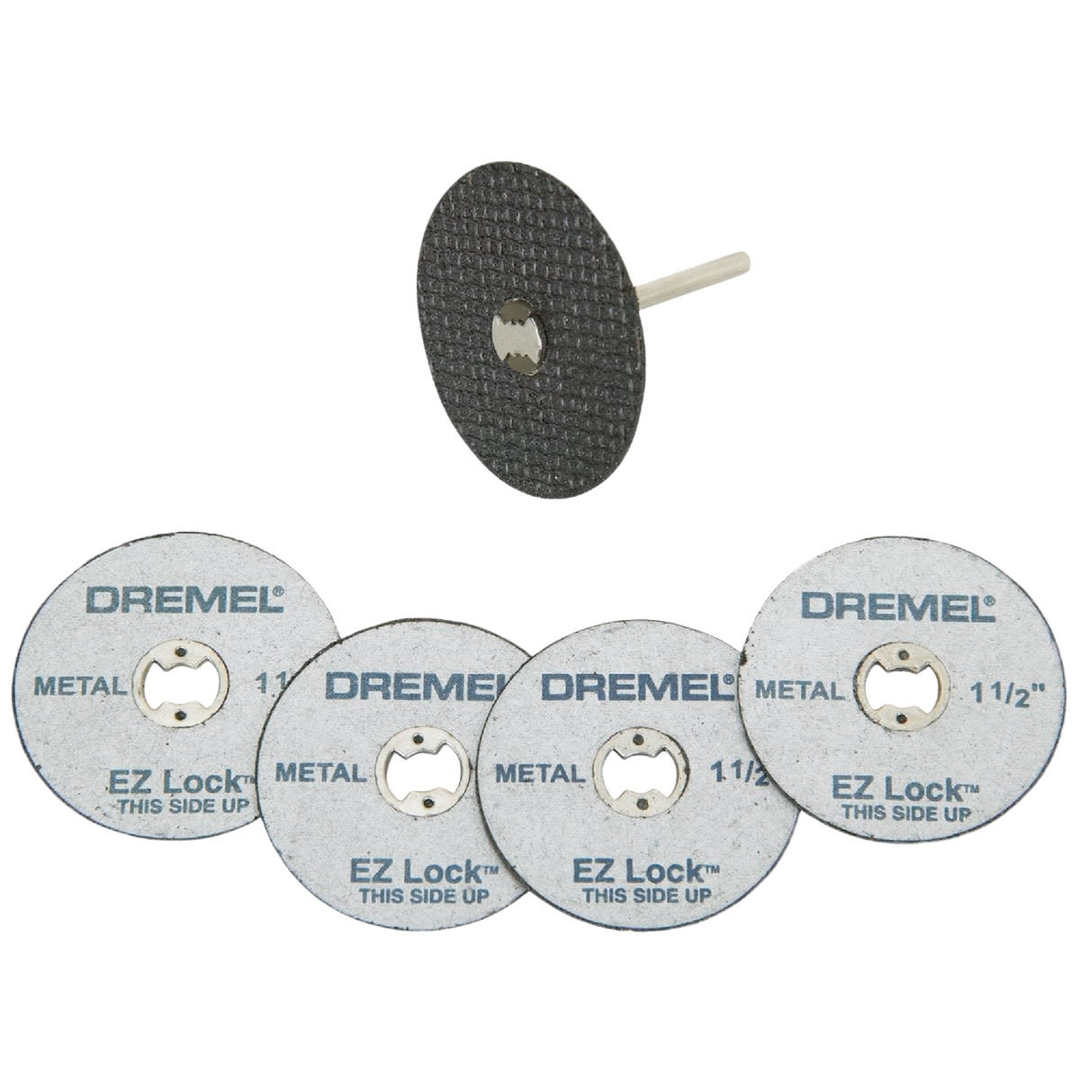 Set of Dremel EZ Lock metal cutting wheels and one mandrel for rotary tool accessories in power tool collections