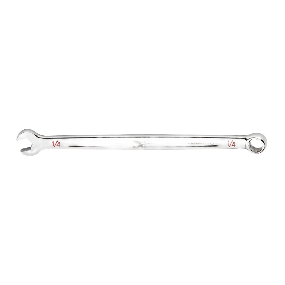 Polished chrome 1/4 inch SAE combination wrench with open and box ends for precise home improvement tasks