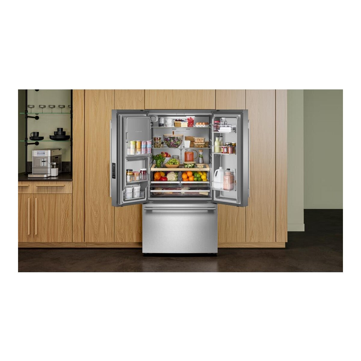 30 Cu. Ft. 36-Inch French Door Refrigerator with Exterior Water and Ice Dispenser and Wood-Look Sliding Tray in PrintShield® Stainless Steel
