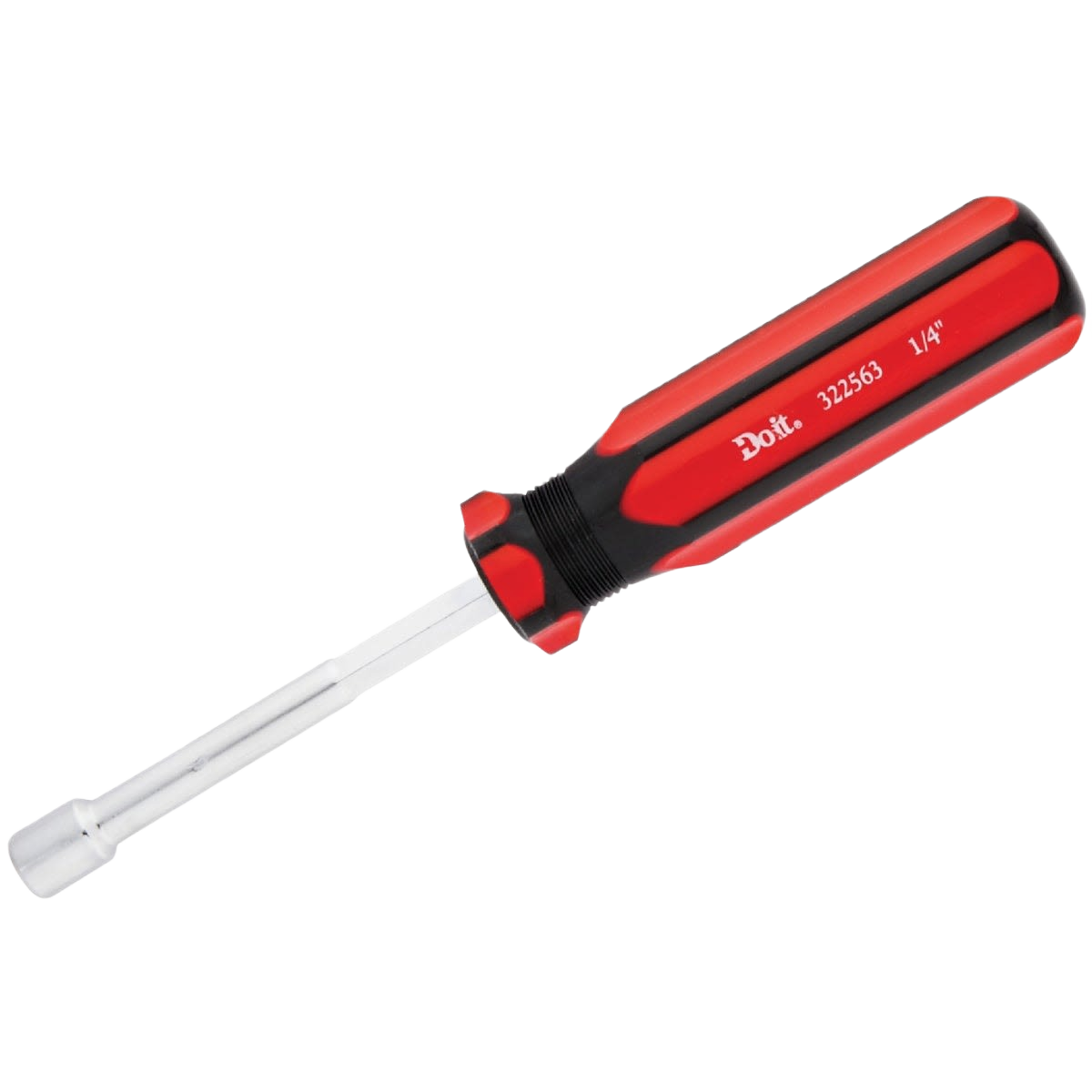 1/4 inch nut driver with rust-resistant chrome shaft and ergonomic red and black handle for power tools and home improvement