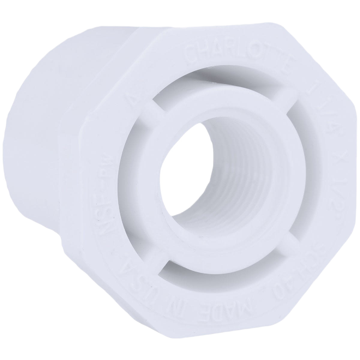 White PVC bushing fitting for plumbing systems in pipes and fittings collection under $50 for home improvement