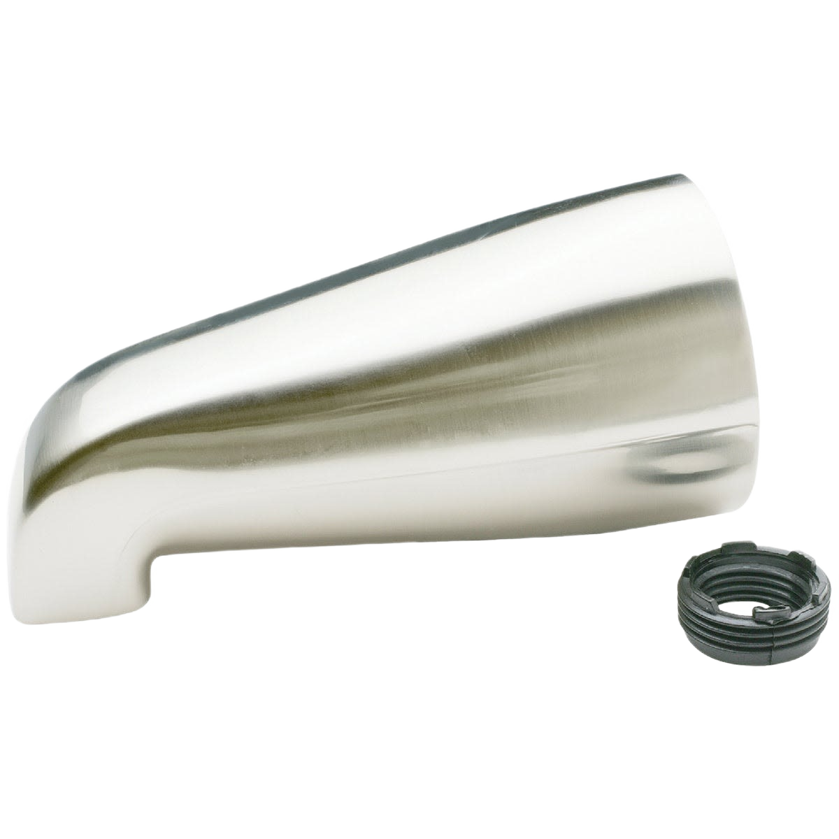 Brushed nickel bathtub spout with gasket for plumbing repair and shower and bathtub parts collections