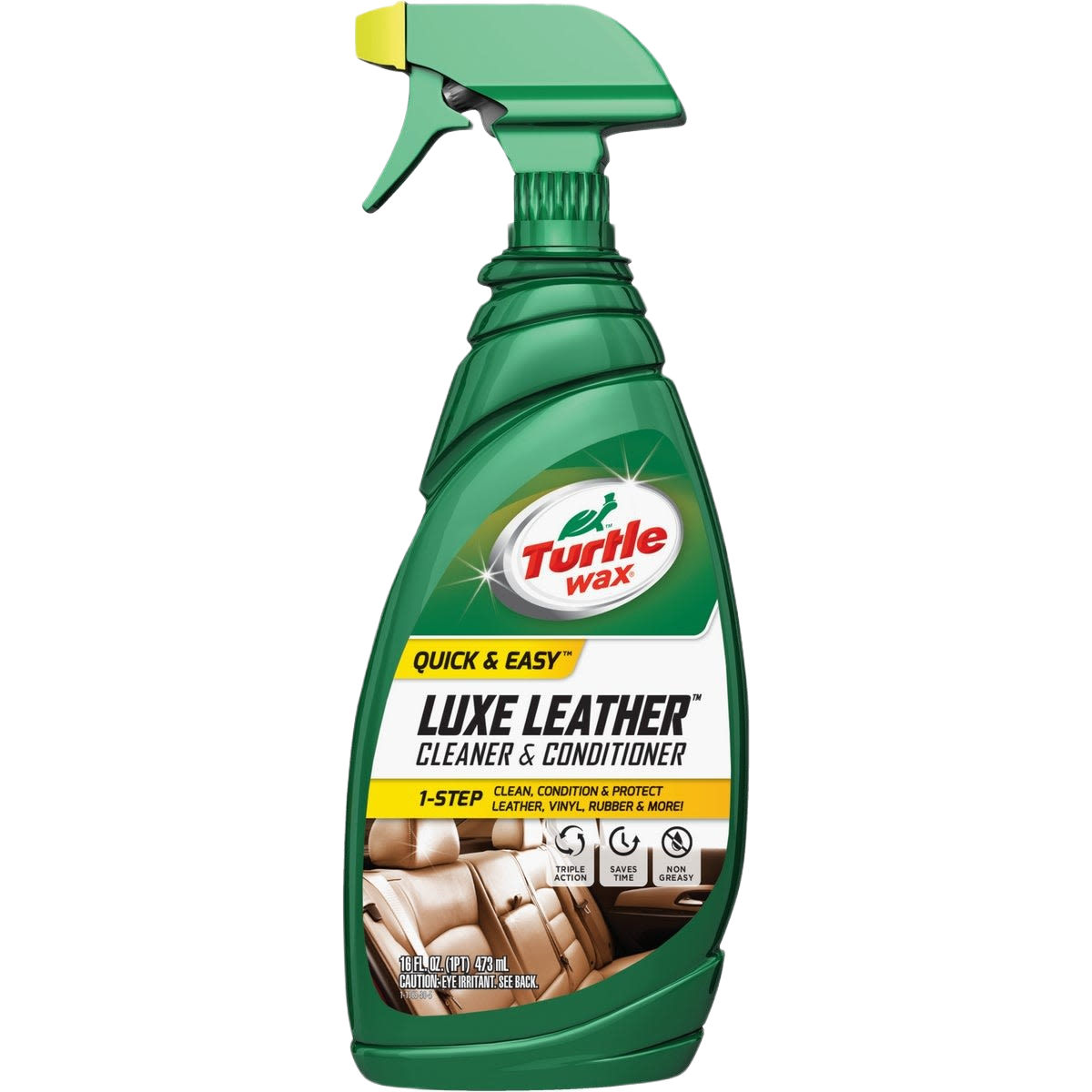 Green spray bottle of Turtle Wax Luxe Leather Cleaner & Conditioner for automotive leather care under $50 in automotive tools