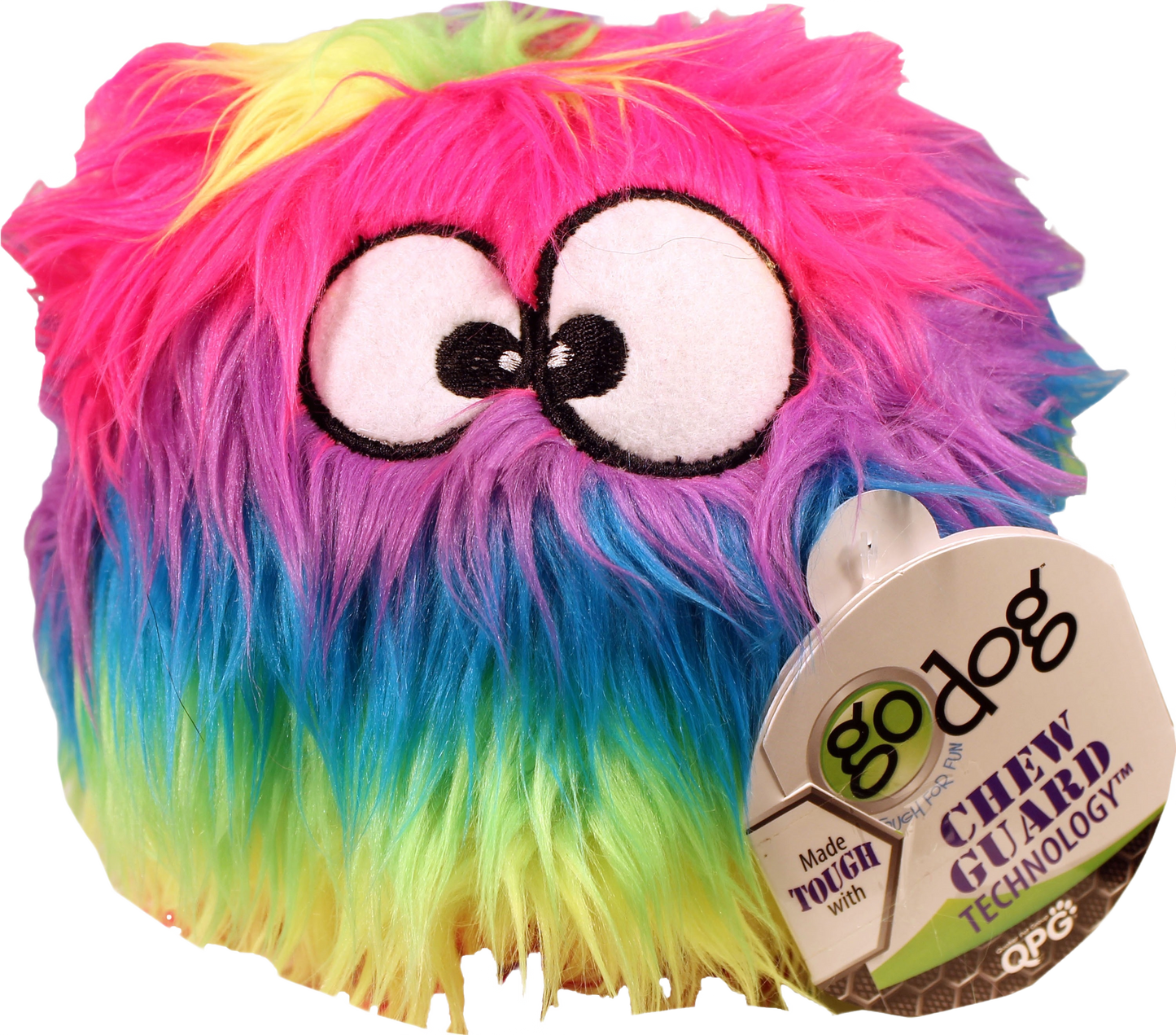 Colorful furry pet toy with large cartoon eyes and squeaky feature in dog toys and pet supplies collections under $50