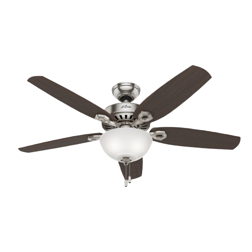 52-inch ceiling fan with nickel finish, Brazilian cherry blades, and integrated light fixture for indoor use