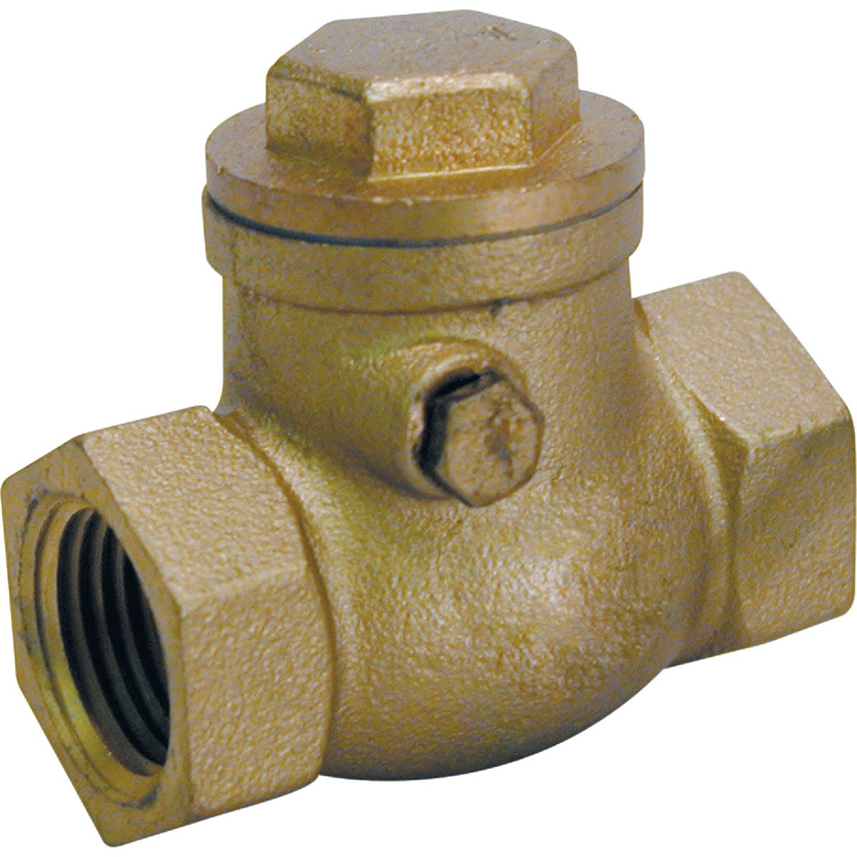 Brass swing check valve with threaded connections for controlling water flow in home improvement plumbing tasks