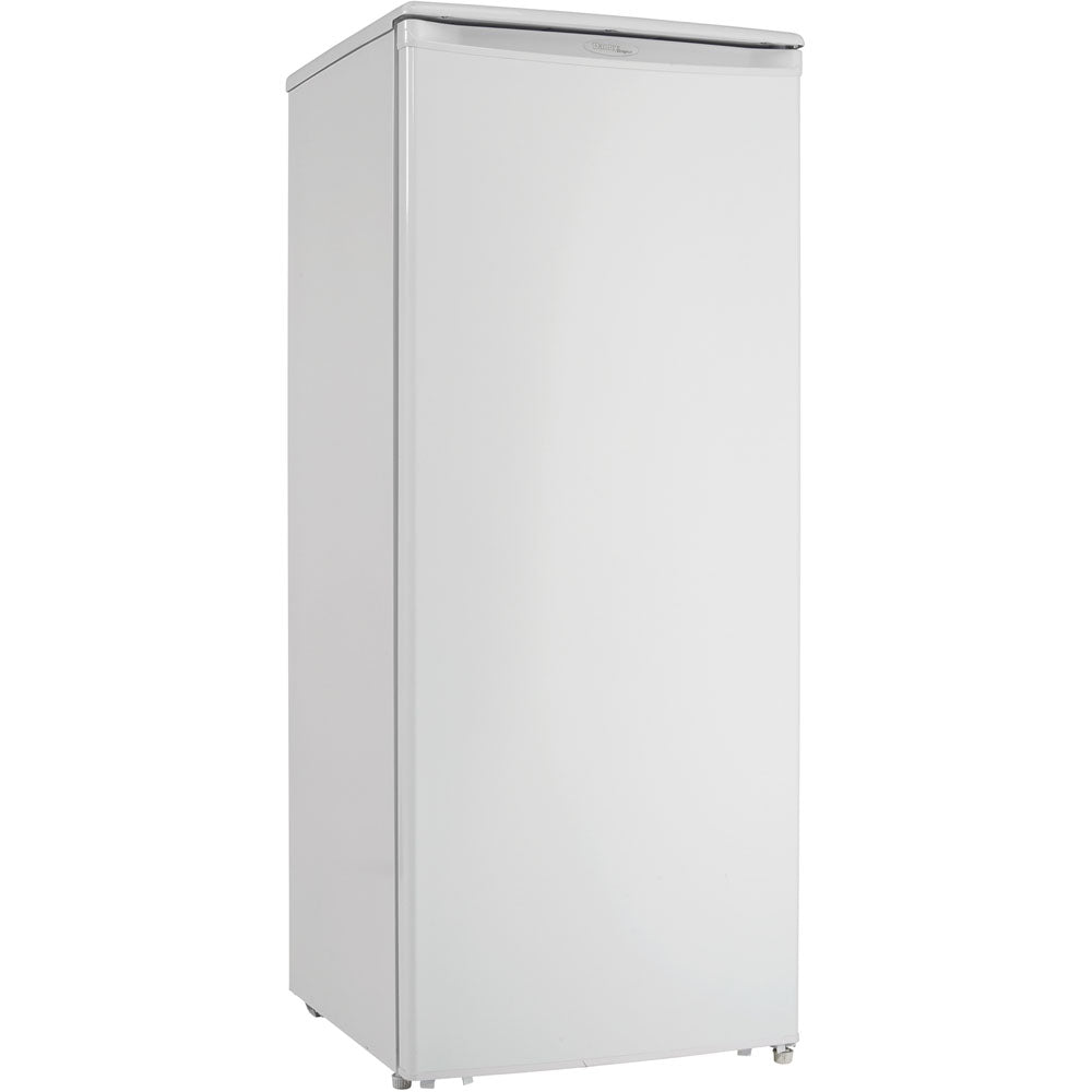 White upright freezer with manual defrost and mechanical thermostat, suitable for kitchen and home appliances use