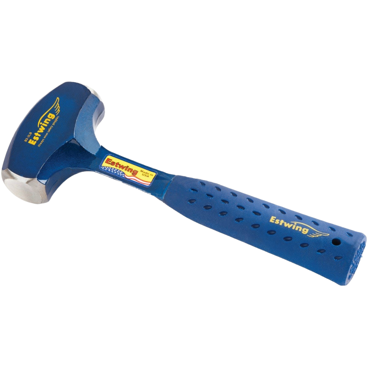 Blue Estwing drilling hammer with ergonomic perforated handle for home improvement and construction tasks