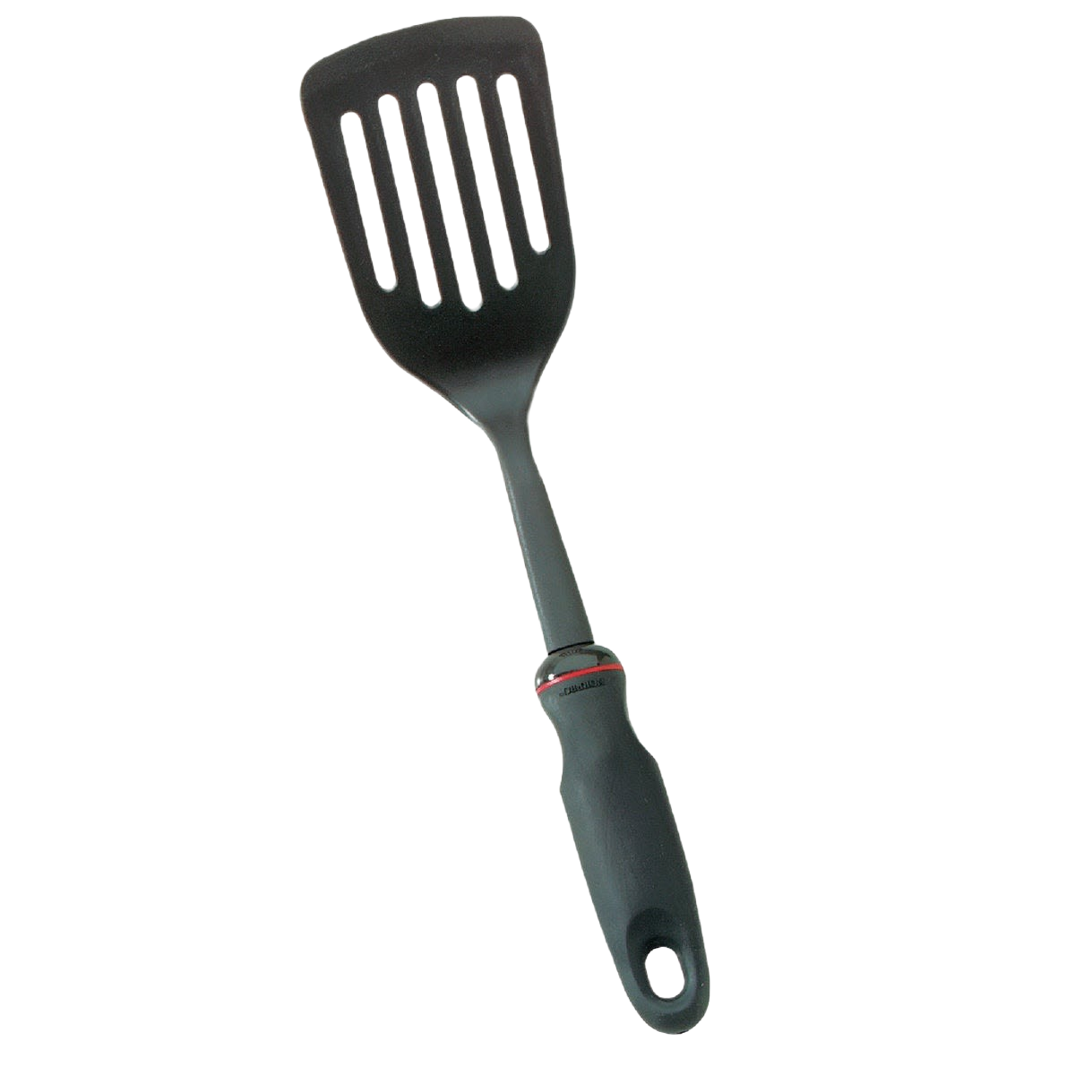 Black nylon slotted turner with ergonomic handle for cooking utensils in kitchen gadgets and tools under $50 collections