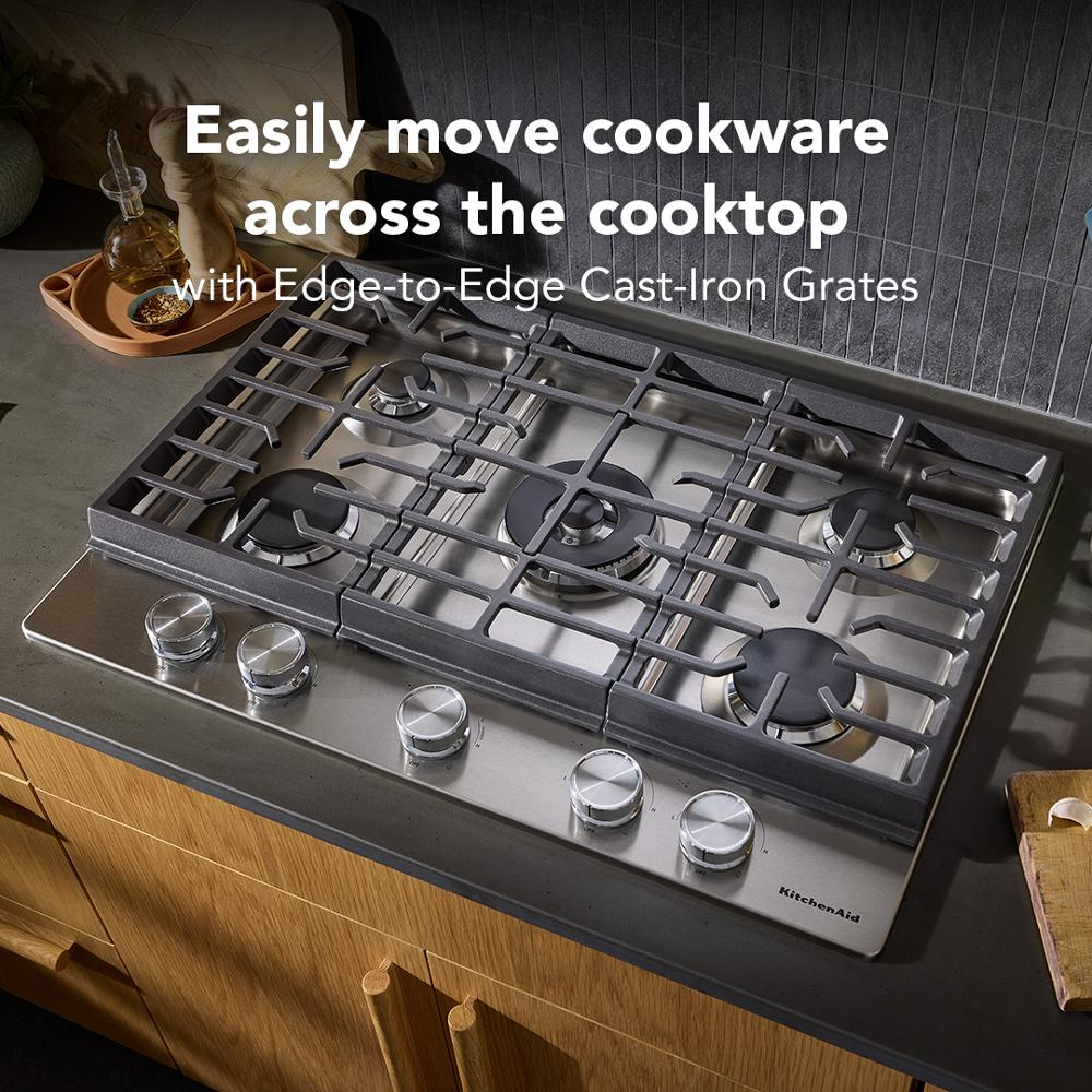 KitchenAid® 30 in. Gas Cooktop with 5 Burners and Integrated Wok Grate