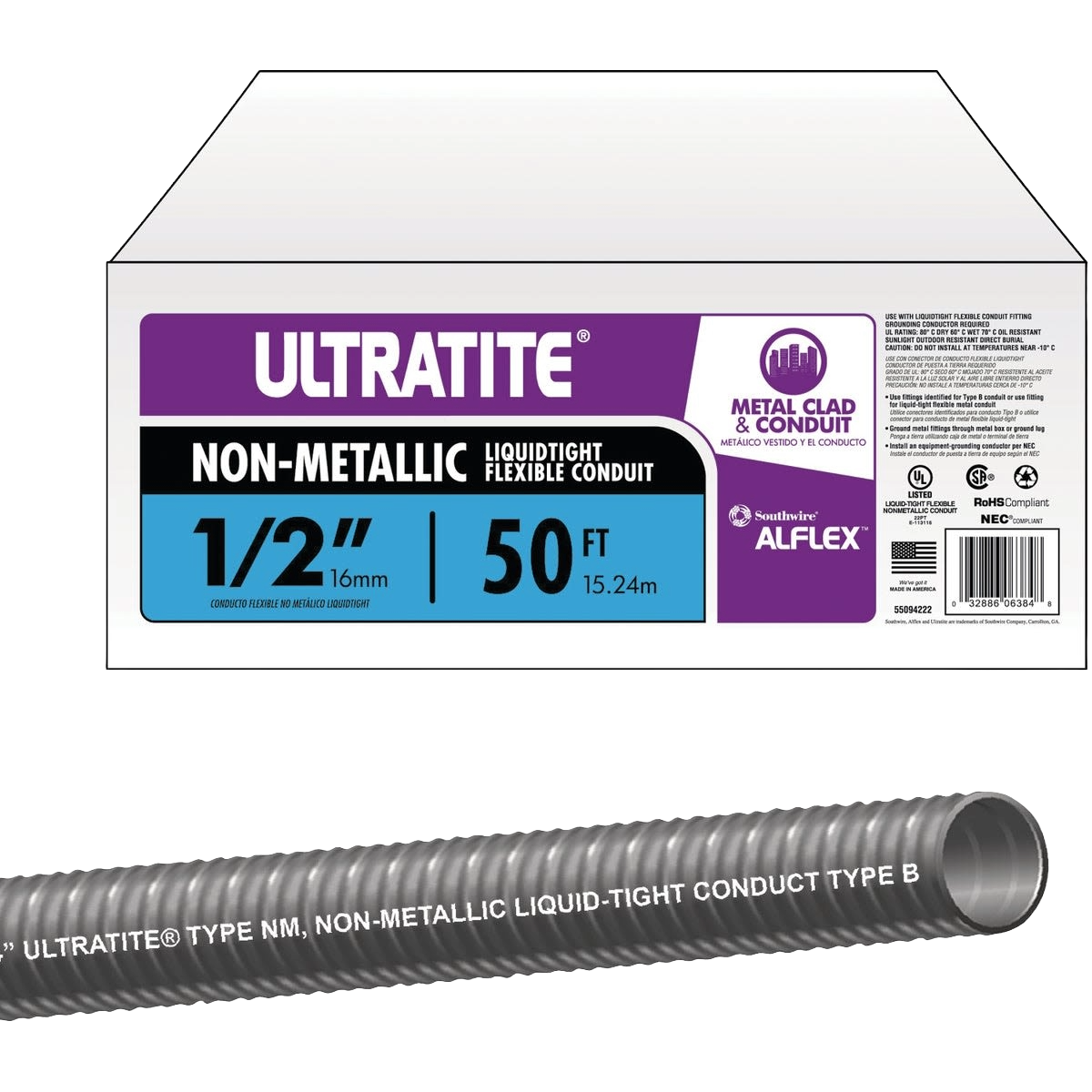 Flexible 1/2 inch nonmetallic conduit in 50-foot length for electrical and home improvement applications