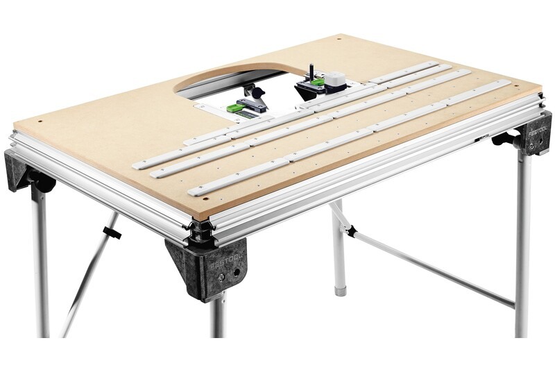 Woodworking table insert with precision cutout and metal guides for enhancing Conturo edge bander in home improvement tools