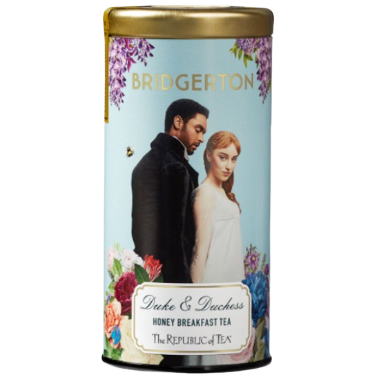 Decorative tea tin featuring Bridgerton-inspired design for honey breakfast tea in food and beverage collection under $50