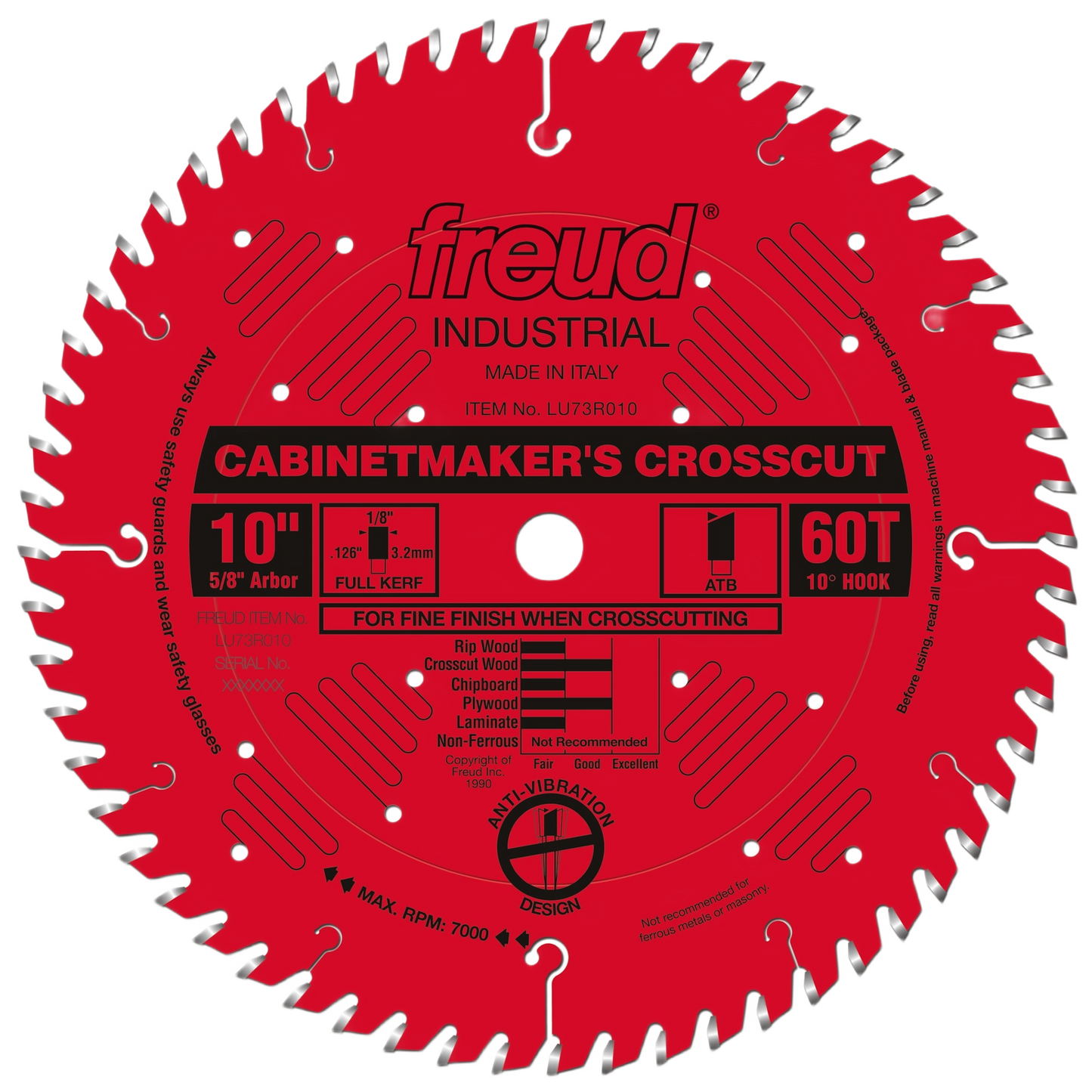 Red circular saw blade with 60 teeth designed for fine crosscutting, in woodworking tool accessories collection