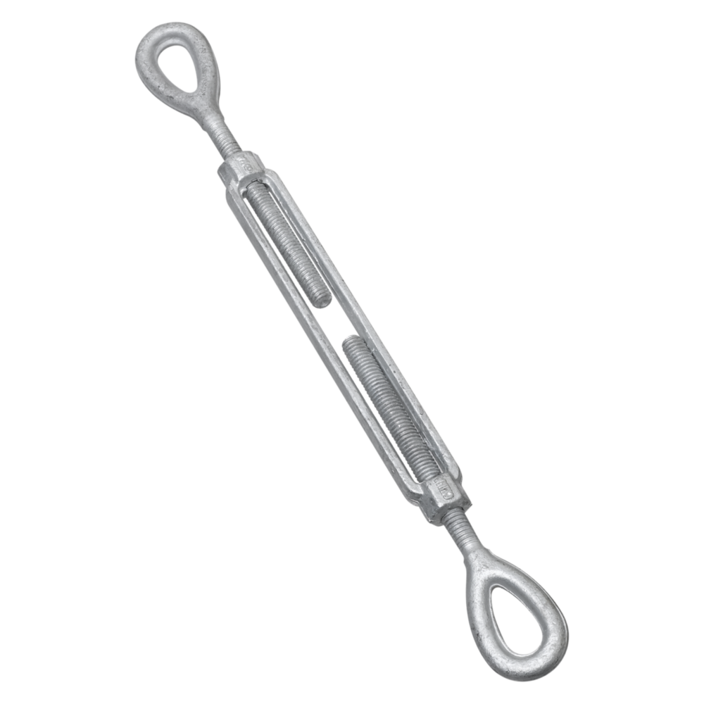 Steel eye-and-eye turnbuckle with threaded body for tension adjustment in hardware and home improvement projects under $50