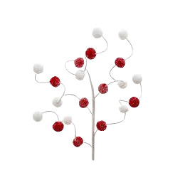 Decorative spray with red and white pom pom balls on bent wire stems for seasonal home accents