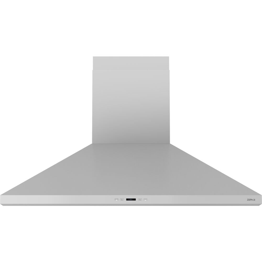Stainless steel wall mounted range hood with LED lighting, sleek modern design for kitchen ventilation and appliances collection