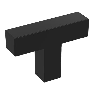 Matte black cabinet knob with a modern T-shape design for hardware and furniture accessories collections