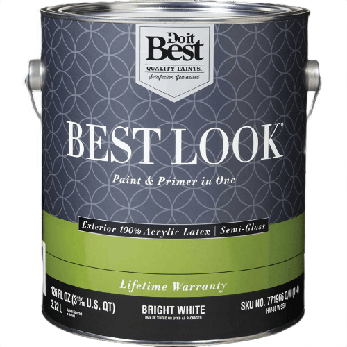 1 gallon can of bright white acrylic semi-gloss exterior paint for home improvement and paint supplies collections