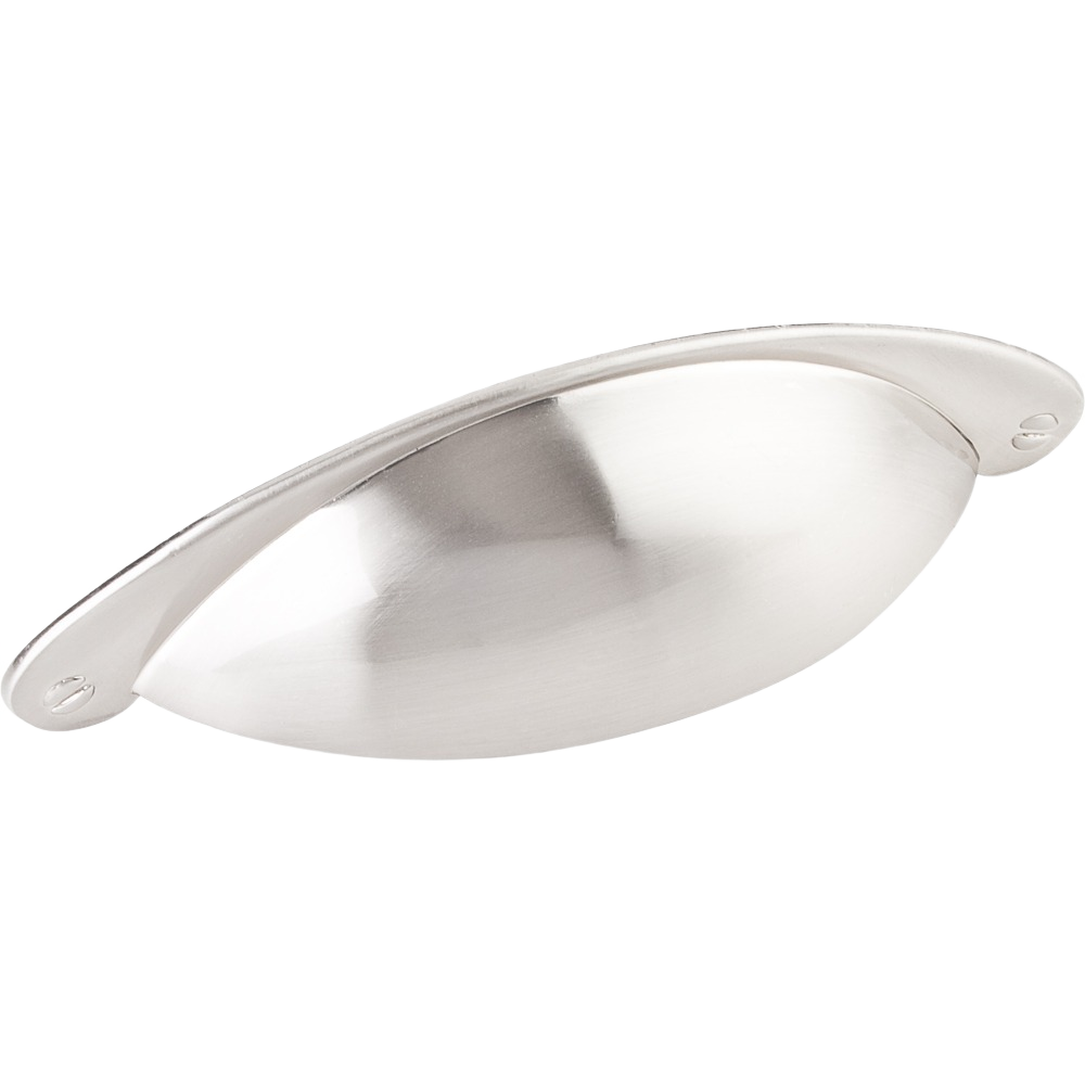 Satin nickel cabinet cup pull with 3-inch center-to-center measurement for furniture and hardware collections under $50
