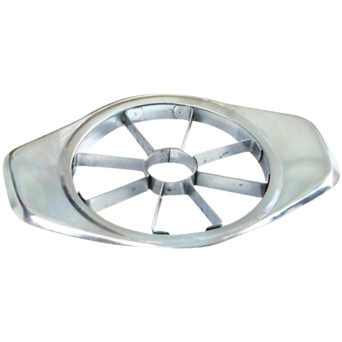 Chrome-plated steel apple corer and slicer with eight cutting blades, a practical kitchen gadget for efficient fruit preparation