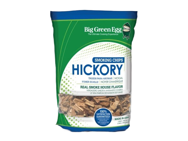 Bag of hickory smoking wood chunks for grilling and outdoor living in Big Green Egg grilling accessories collection