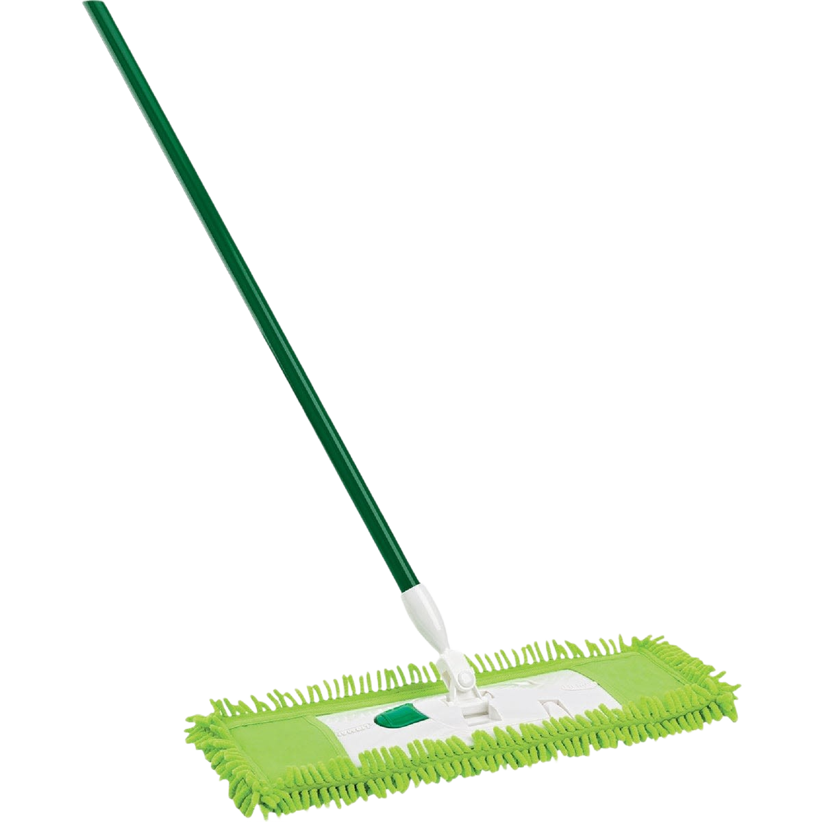Green microfiber dust mop with 57-inch handle for effective cleaning in home improvement and cleaning tool collections