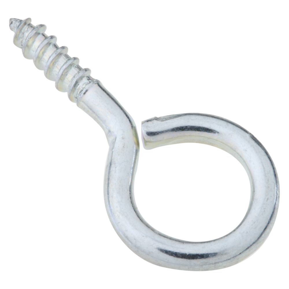 Large zinc screw eye with threaded end for securing and hanging in hardware and fasteners collections