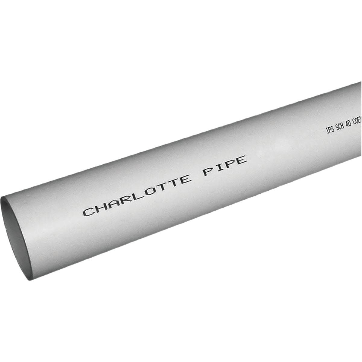 White PVC pipe labeled Charlotte Pipe for plumbing and drain applications in Pipes & Fittings and Home Improvement collections