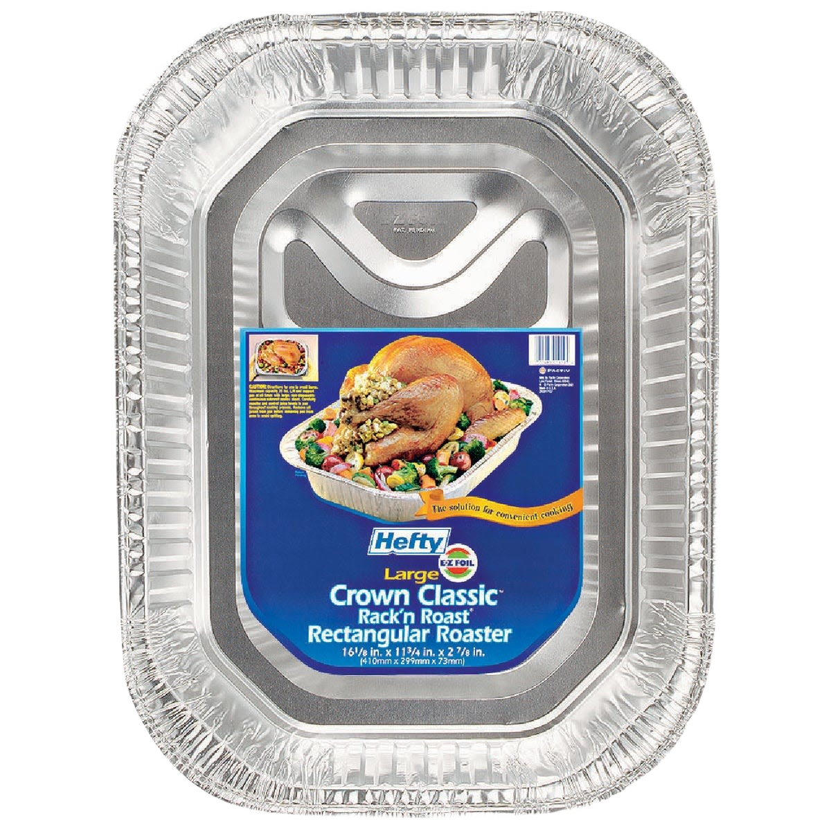 Large disposable aluminum foil roasting pan with built-in rack for even browning in kitchenware collection