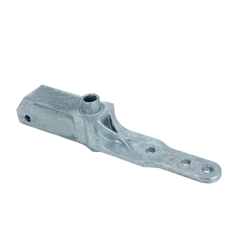 Gray metal lower steering linkage component with multiple mounting holes for tools and home improvement use