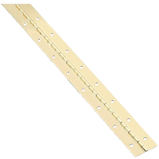 Bright brass continuous steel hinge with multiple screw holes for durable tools and home improvement projects