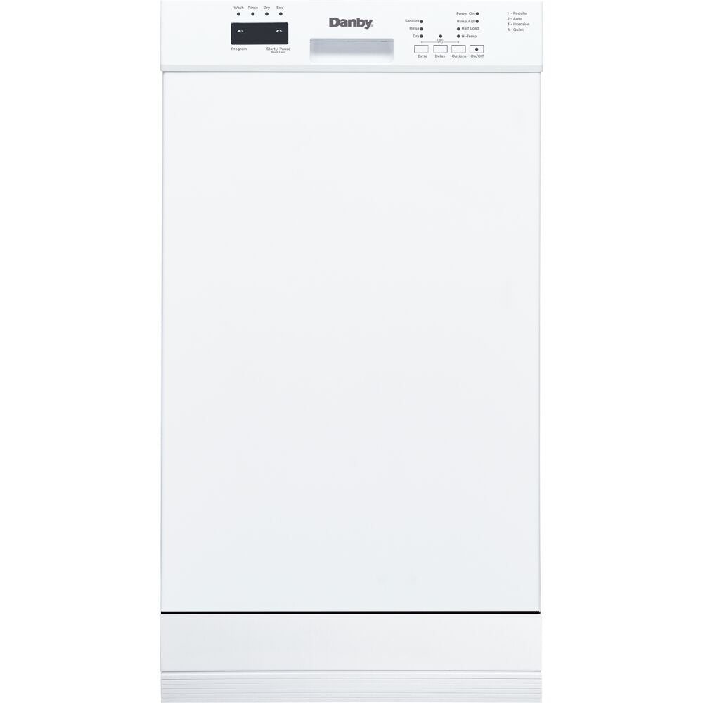 White built-in dishwasher with digital control panel, matching minimalist kitchen appliances in dishwashers and kitchenware collections