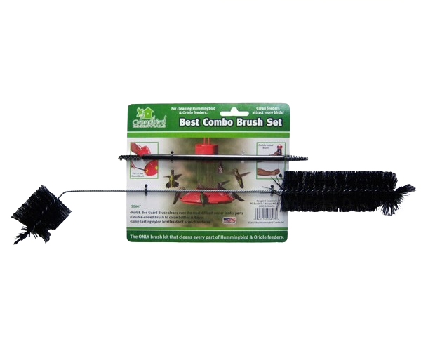 Set of black bristle cleaning brushes designed for maintaining hummingbird and oriole feeders in home improvement tools