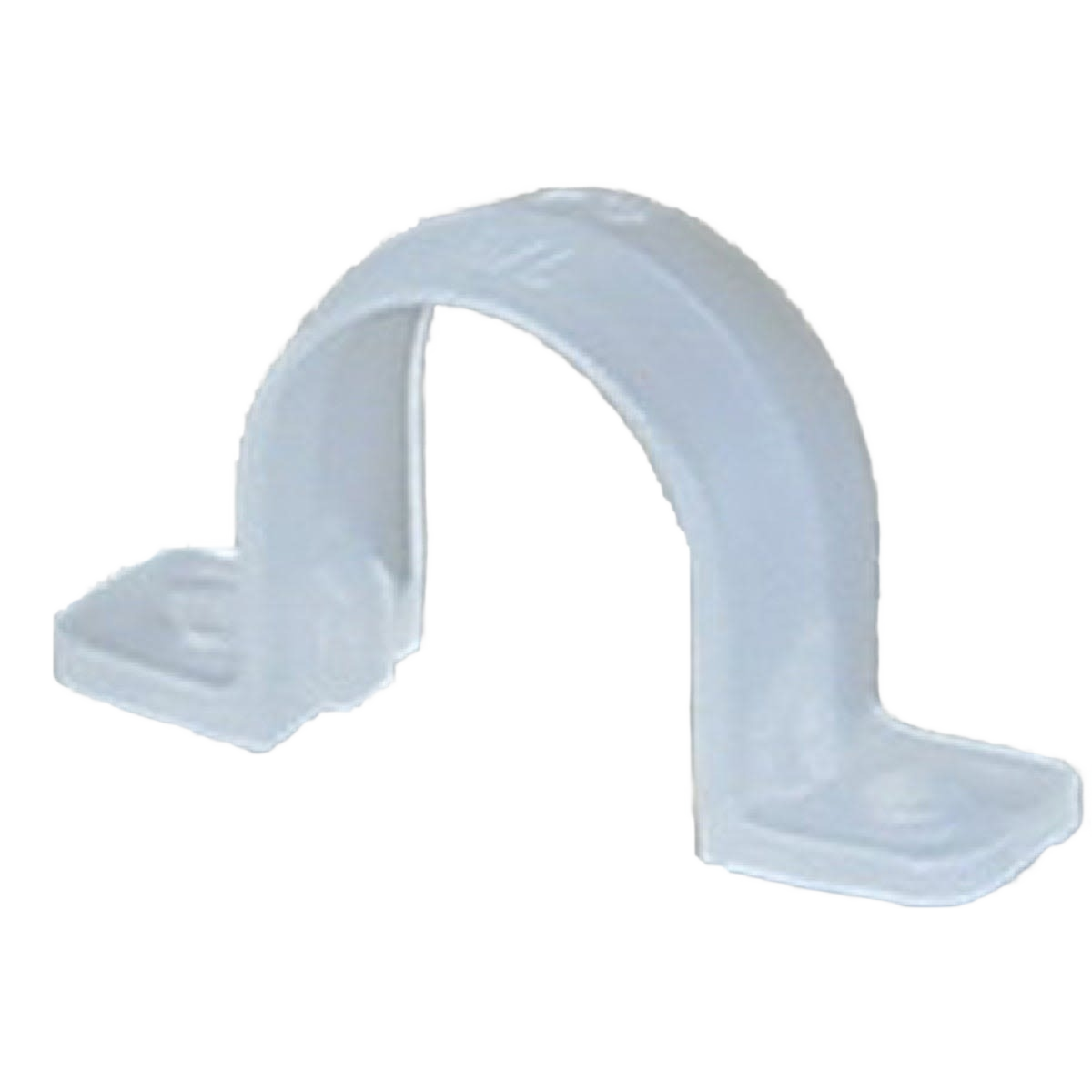 White plastic pipe strap designed to secure tubing in plumbing applications, part of under $50 home improvement collection