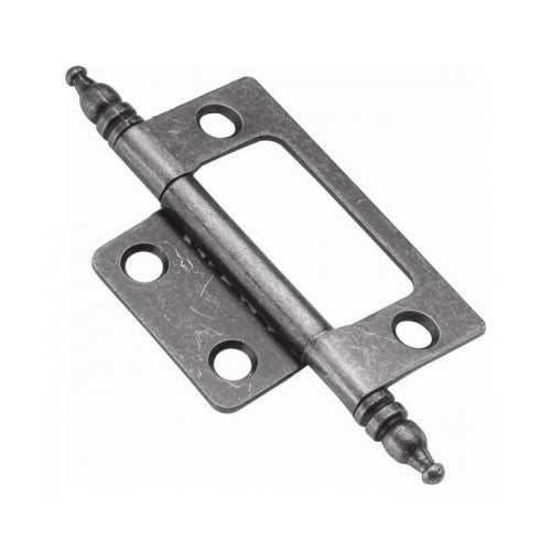 Antique-style silver hinge with decorative finials designed for precise door installation in home improvement projects